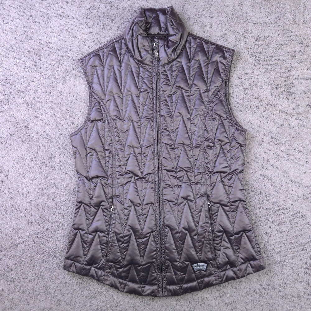 Skea Vest Womens 6 Goose Down Quilted Puffer Silver Jacket Geometric Metallic